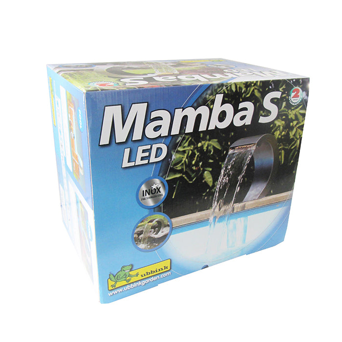 MAMBA S LED - cascade Etang & Piscine - Inox 316L, 230VAC/50Hz, 9 Leds, 12VAC 3,25VA, Accessoires de raccordement incl. 1 1/2" - LED : 60 Lumen, EEK A+, 1w - H24 x 27,5 x 13,5 cm