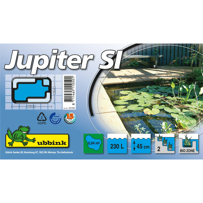 JUPITER - bassin préformé - HDPE, surface 0,94 m², profondeur max 45 cm, volume d'eau 230 l - H45 x 119 x 79 cm