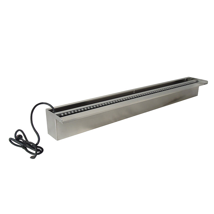 NIAGARA LED 90 - cascade - Inox 304, transfo 230VAC/12VAC-50Hz, 62 leds blanc, incl. connecteur 1" - LED : 420 Lumen, EEK A+, 7w - H10 x 90 x 12,5 cm