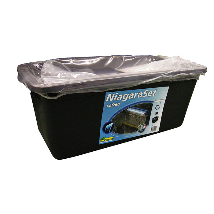 SET NIAGARA 60 LED - cascade NIAGARA 60 LED, 3900 l/h, conteneur 65l  Quadra I, tuyau 2m - für eine Einbauhöhe von max. 75 cm