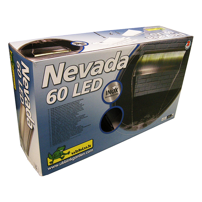 NEVADA LED 60 - cascade - Inox 304, transfo 230VAC/12VAC-50Hz, 35 leds blanc, incl. connecteur 1" - LED : 240 Lumen, EEK A+, 4w - H13 x 60 x 33 cm