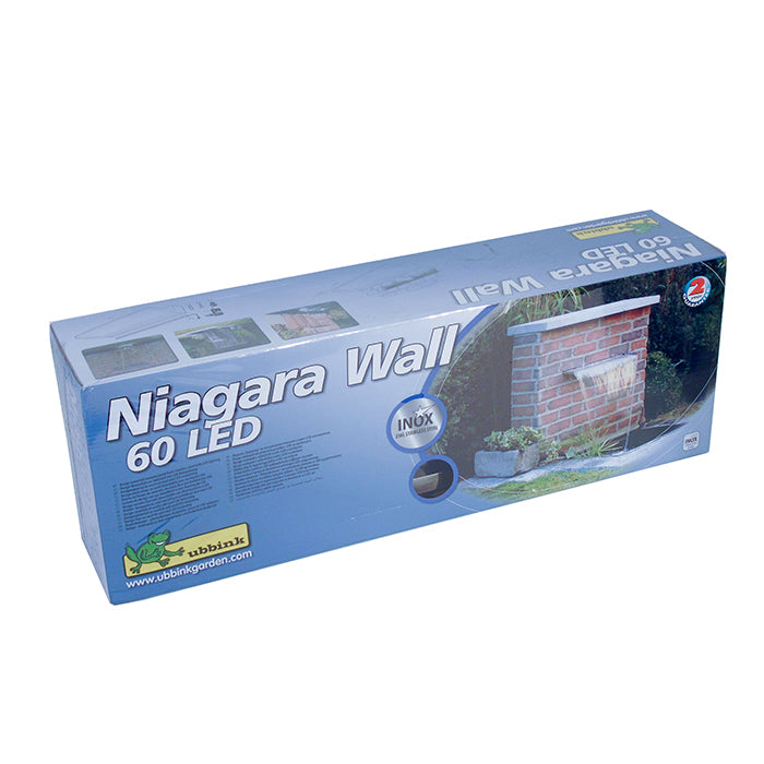 NIAGARA 60 LED WALL - cascade - Inox 316L, transfo 230VAC/12VAC-50Hz, 35 leds blanc, incl. connecteur 1" - LED : 240 Lumen, EEK A+, 4w - H10 x 60 x 20 cm