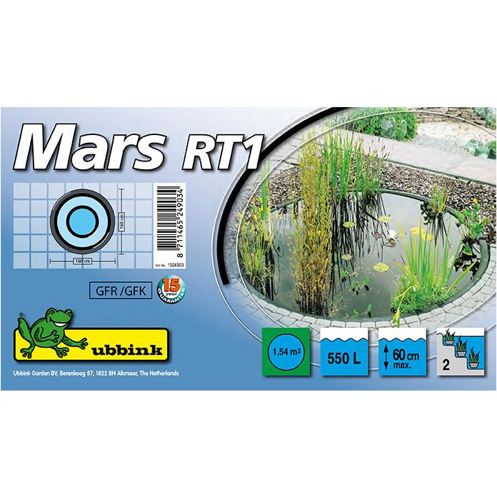 MARS RT1 - bassin préformé - polyester renforcé de fibres de verre GFK, surface 1,54 m², profondeur max 35/60 cm, volume d'eau 550 l - H35/60 x Ø160 cm