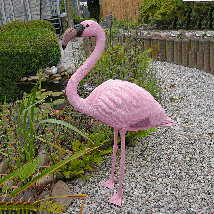 Flamant rose - sur 2 pattes, piquet de soutien inclus - H90 cm