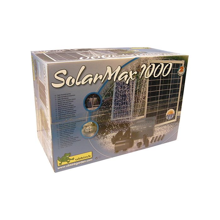 SOLARMAX 1000 - pompe fontaine de bassin -panneau solaire, accumulateur de batterie 12V, 7Ah, Qmax(l/h) 980/1350, 20w, Hmax(m) 0,90/2,10 - volcan et cloche d'eau