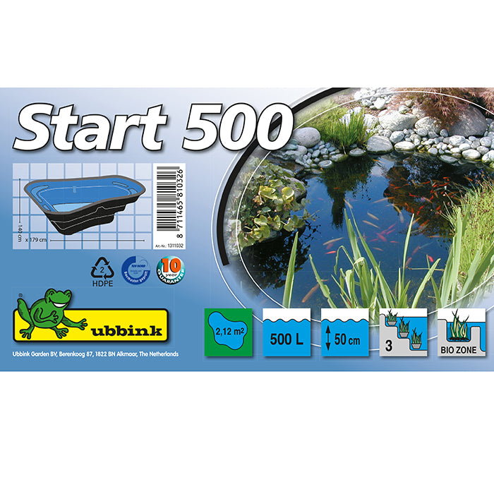 START 500 - bassin préformé - HDPE, surface 2,12 m², profondeur max 50 cm, volume d'eau 500 l - H50 x 179 x 140 cm