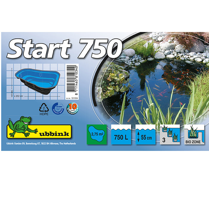 START 750 - bassin préformé - HDPE, surface 2,75 m², profondeur max 55 cm, volume d'eau 750 l - H55 x 202 x 160 cm