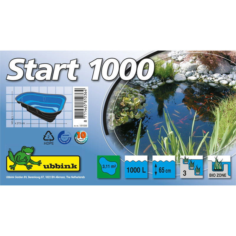 START 1000 - bassin préformé - HDPE, surface 3,11 m², profondeur max 65 cm, volume d'eau 1000 l - H65 x 215 x 170 cm