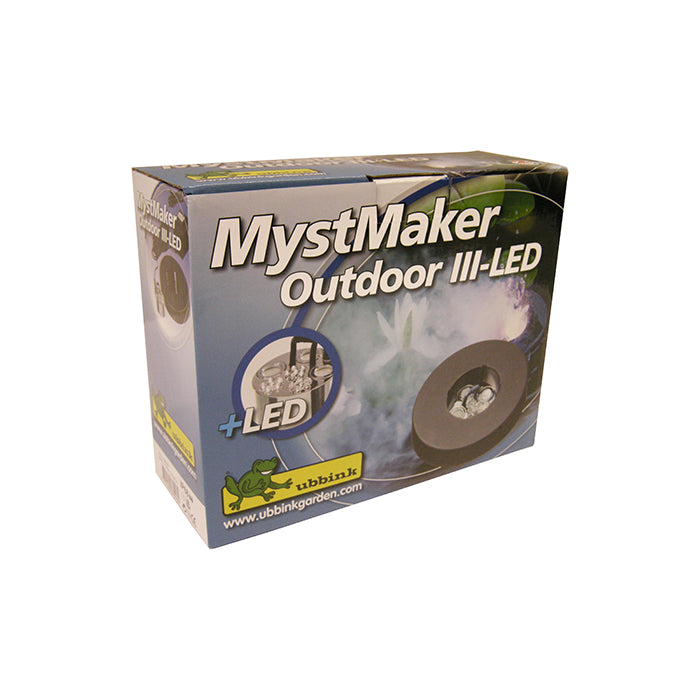 MYSTMAKER III LED Outdoor - Incl. 3 membranes Ø20 mm, flotteur Ø18 cm - LEDs 3x5 blanc, débit de brume 1240ml/h, Transfo 230VAC/24V, 95w - Lumen 75, EEK A+, 1,5w - Ø6,8 x 3,0 cm