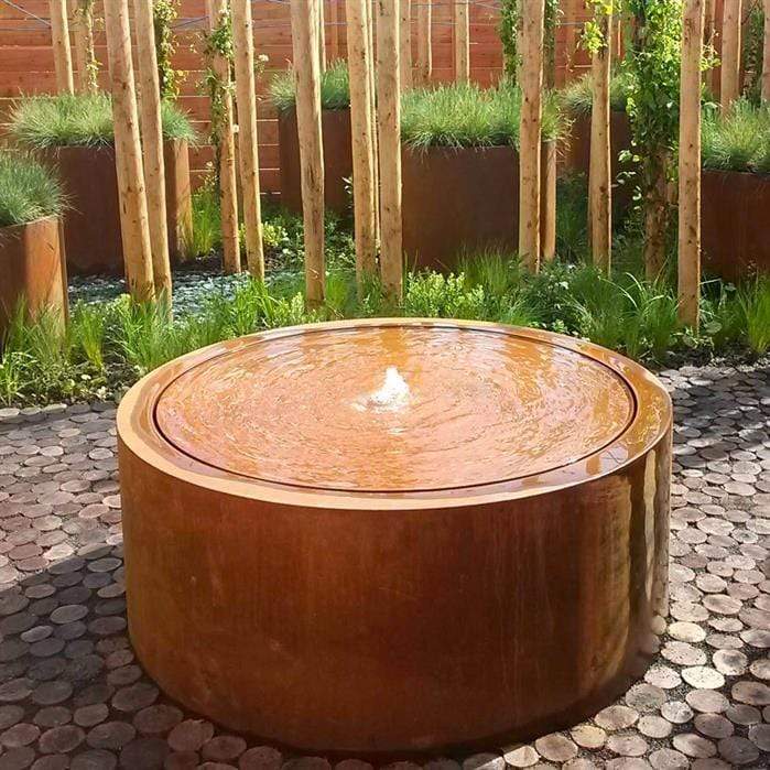 Foudebassin.com Tables d'eau Table d'eau rond en acier corten 100 x 75CM - Avec 1 fontaines + LED CBR3