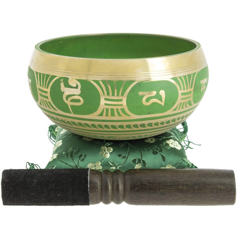 Iwachu Cérémonie et son Bol Tibétain avec Symboles Vert 13,5 cm 8435131211599 MT026